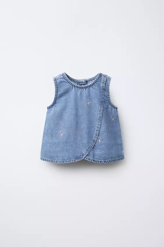 EMBROIDERED BUTTERFLY DENIM TOP | Zara US