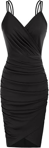 GRACE KARIN Women's Sexy Spaghetti Straps Cocktail Dresses for Wedding Guest Ruched V-neck Bodyco... | Amazon (US)