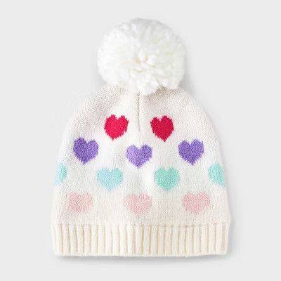 Girls' Heart Jacquard Beanie Hat - Cat & Jack™ White | Target