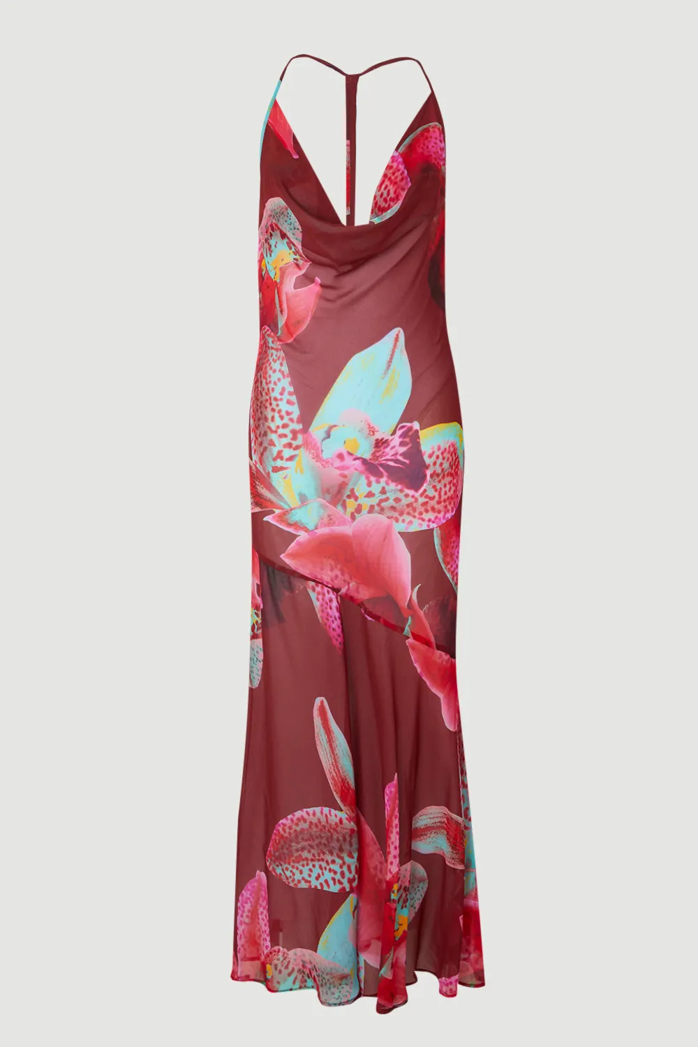 Wine Petite Beach Viscose Georgette Photographic Floral Beach Slip Dress | Karen Millen | Karen Millen UK + IE + DE + NL