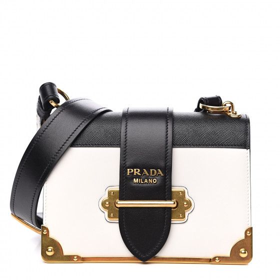PRADA City Calf Saffiano Cahier Bag Talco Black | Fashionphile