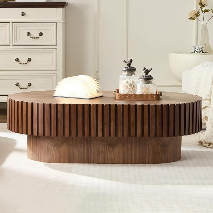 Oval Coffee Table for Living Room Fluted Coffee Table with Pedestal Modern Handcrafted Centre Tab... | Amazon (US)