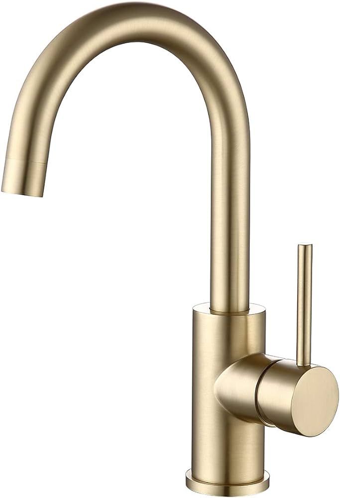 Bar Faucets Single Hole, Brushed Gold Mini Kitchen Sink Faucets, Single Handle Stainless Steel Mo... | Amazon (US)