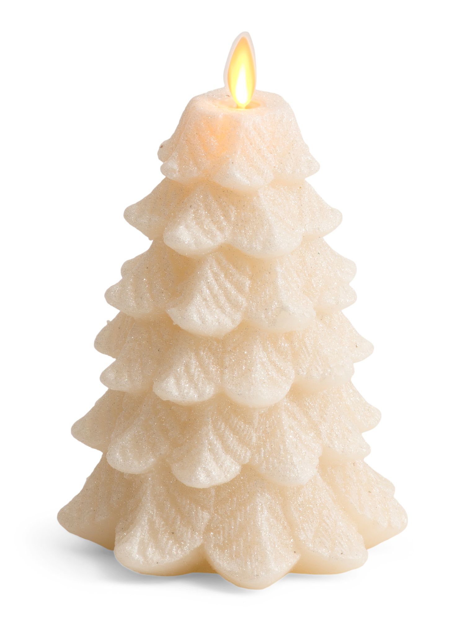 5x6.5in Glitter And Snow Finish Christmas Tree Moving Flame Candle | TJ Maxx