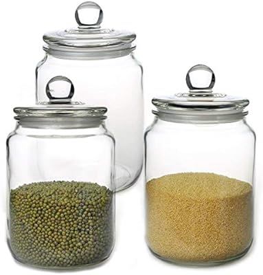Glass Jars,Candy Jar with Lid For Household,Food Grade Clear Jars - 1/2 Gallon (3) … | Amazon (US)