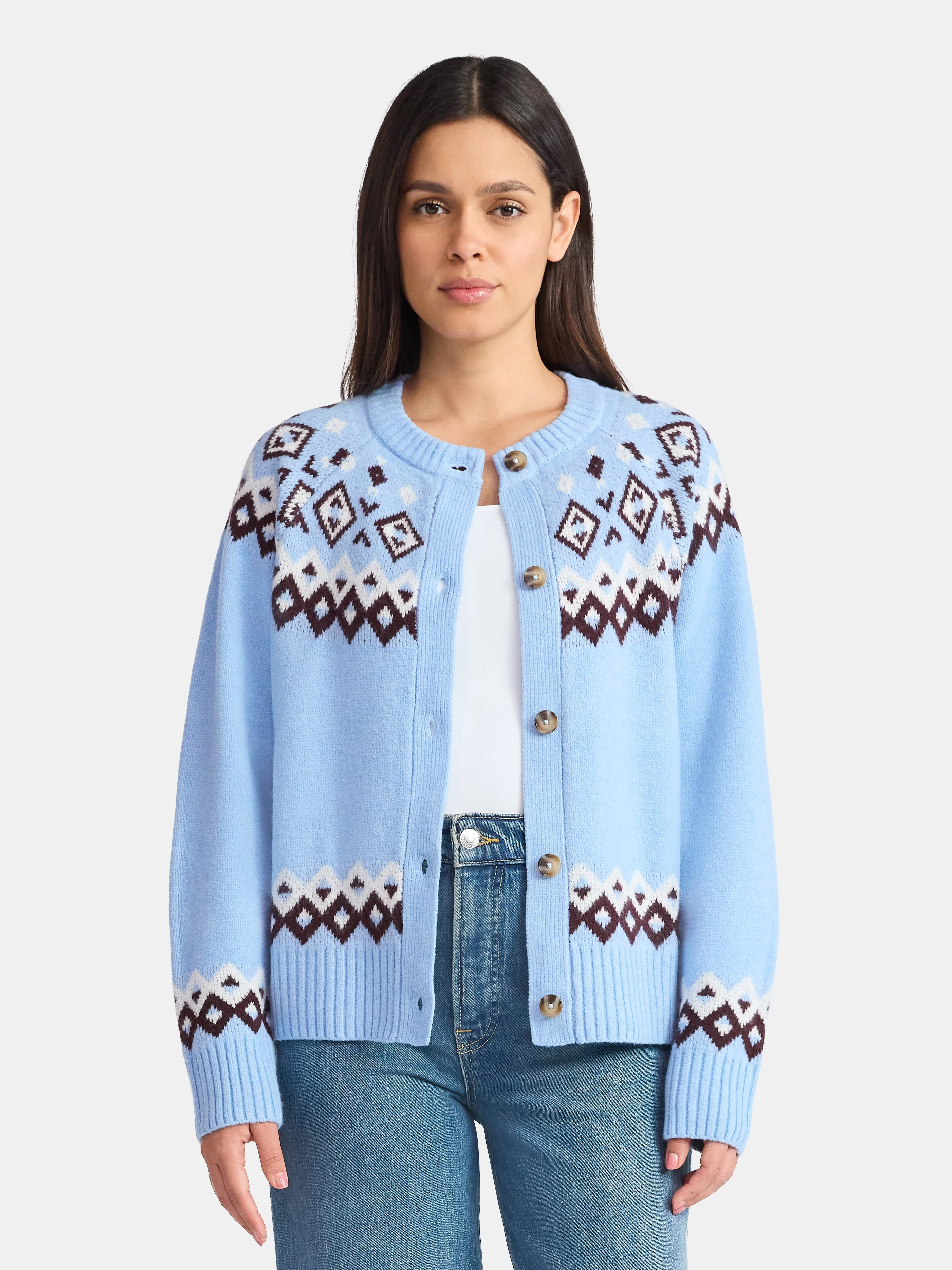 Time and Tru Women's Fair Isle Cardigan Sweater, Midweight, Size XS-XXXL | Walmart (US)