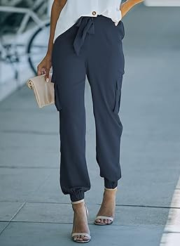 Acelitt Women 2 Pockets High Waisted Cargo Pants Casual Pants Combat Military Trouser | Amazon (US)