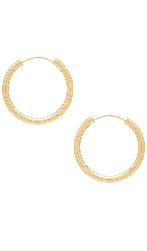 Elizabeth and James Medium Holly Hoops in Metallic Gold. | Revolve Clothing