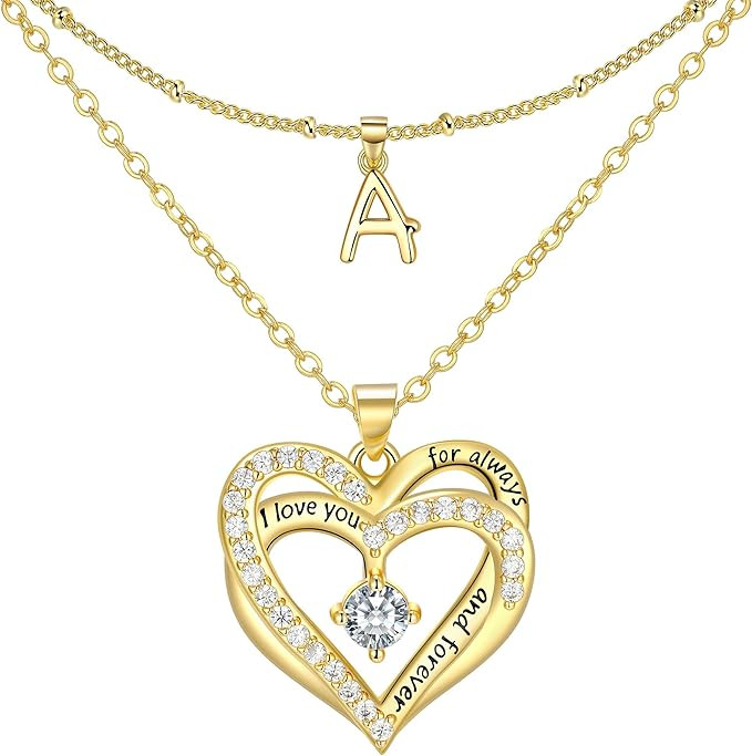 Lydreewam Dainty Heart Necklaces for Women, 14k Gold Plated Layered Initial Letter Cubic Zirconia... | Amazon (US)