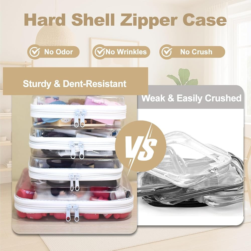 4 pcs Clear Zipper Pouches,Hard Shell Zipper Case | Amazon (US)