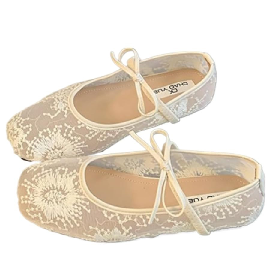 Women's Embroidery Lace Mesh Ballet Flats, Elegant Square Toe Flat Shoes for Party, Fashionable D... | Amazon (US)