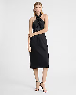 Satin Twist Halter Neck Midi Dress | Express
