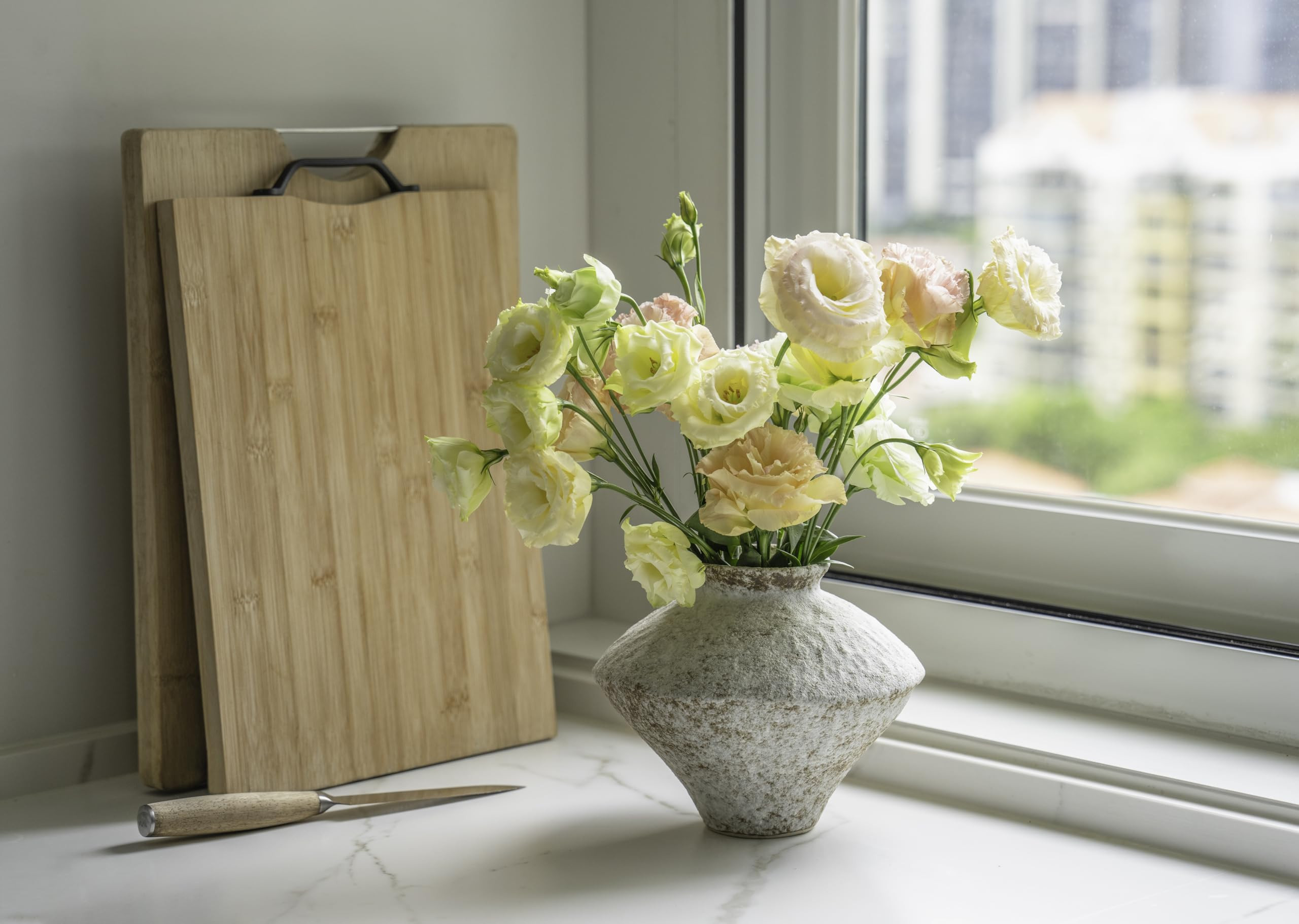 Handmade Rustic White Ceramic Vase Decorative Flower Vase, Textured Pottery Vase for Centerpieces... | Amazon (US)