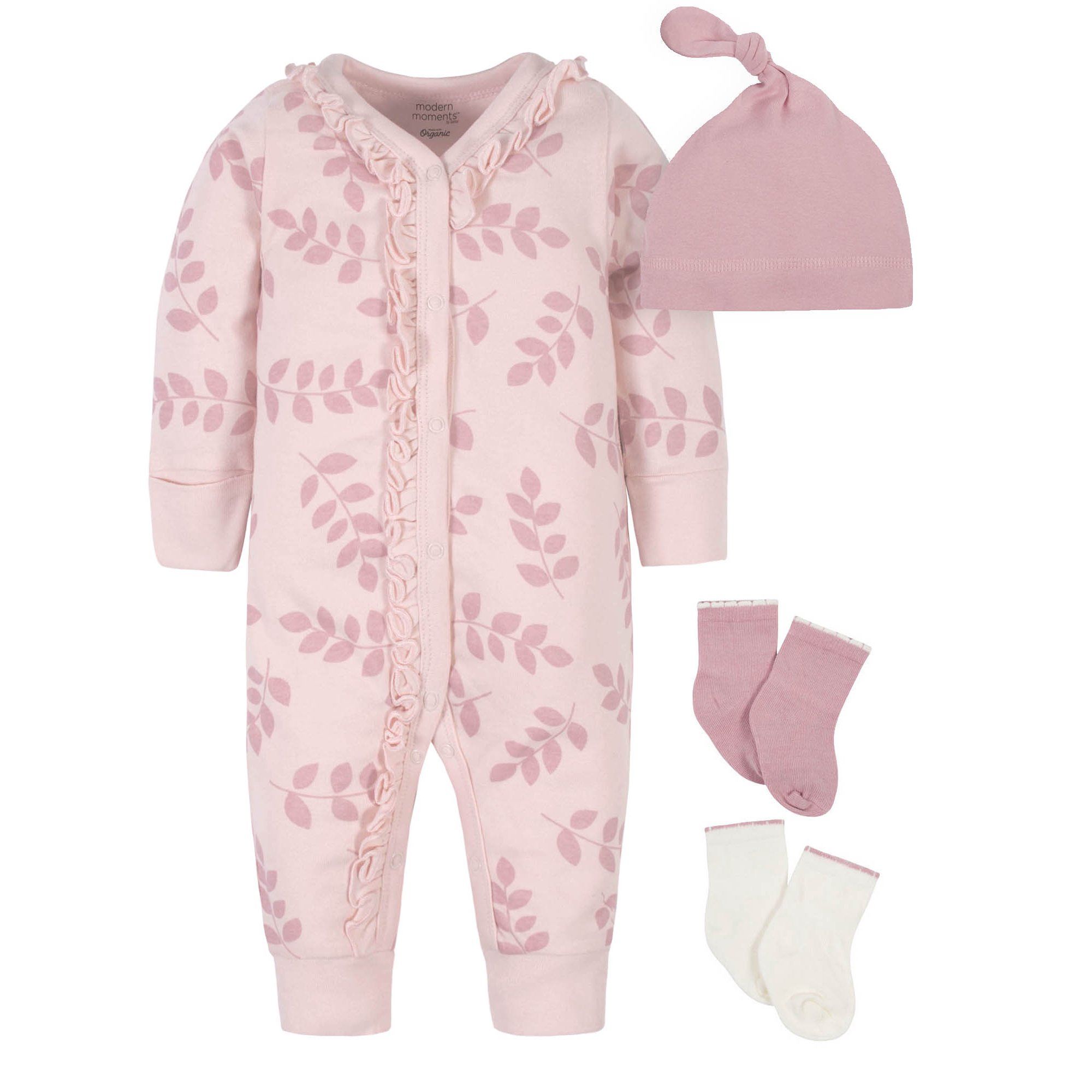 Modern Moments by Gerber® Baby Girl Coverall, Cap, and Socks Set, 4-Piece | Walmart (US)