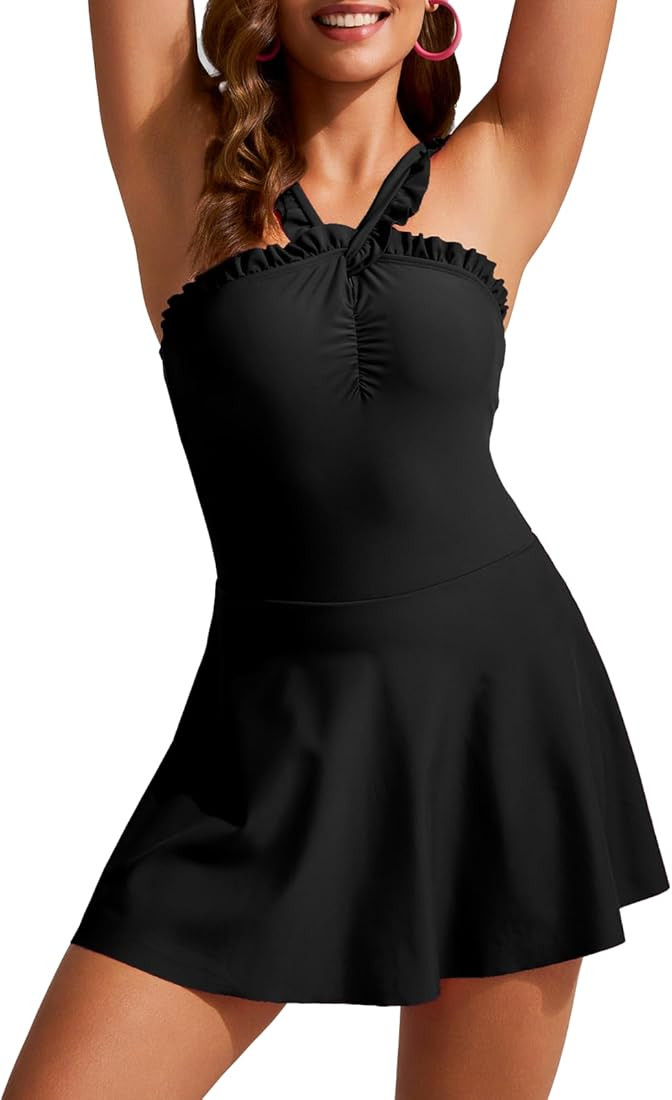 Kate Kasin Women One Piece Swimsuit Tummy Control Bathing Suits Ruffle V Neck Adjustable Strap Sw... | Amazon (US)