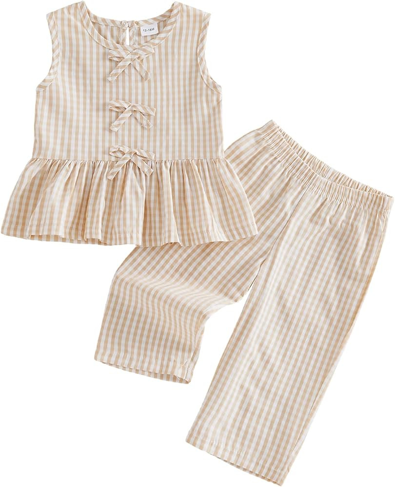Kupretty Toddler Girl Clothes Baby Summer Outfits Gingham Ruffle Sleeveless Vest Shirt Tank Tops ... | Amazon (US)