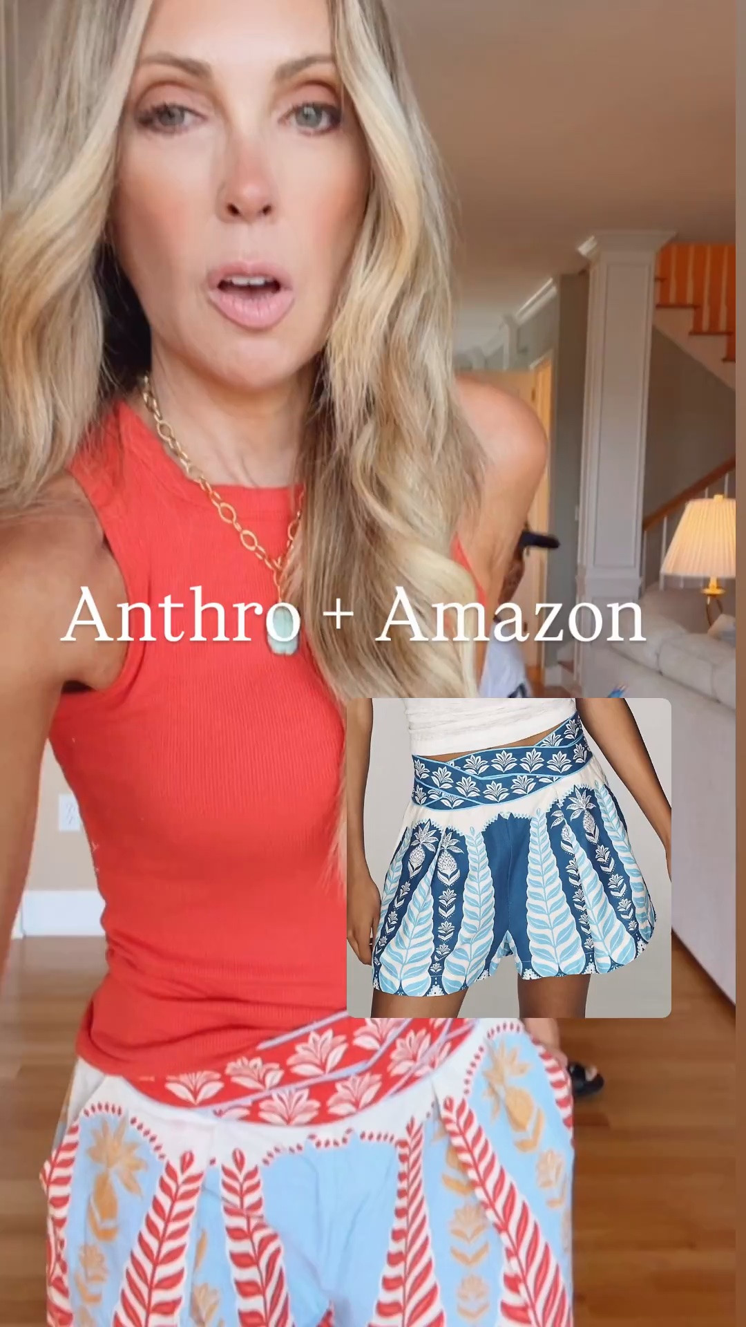 A mix of high-low fashion with Anthro shorts and flattering Amazon tanks.
