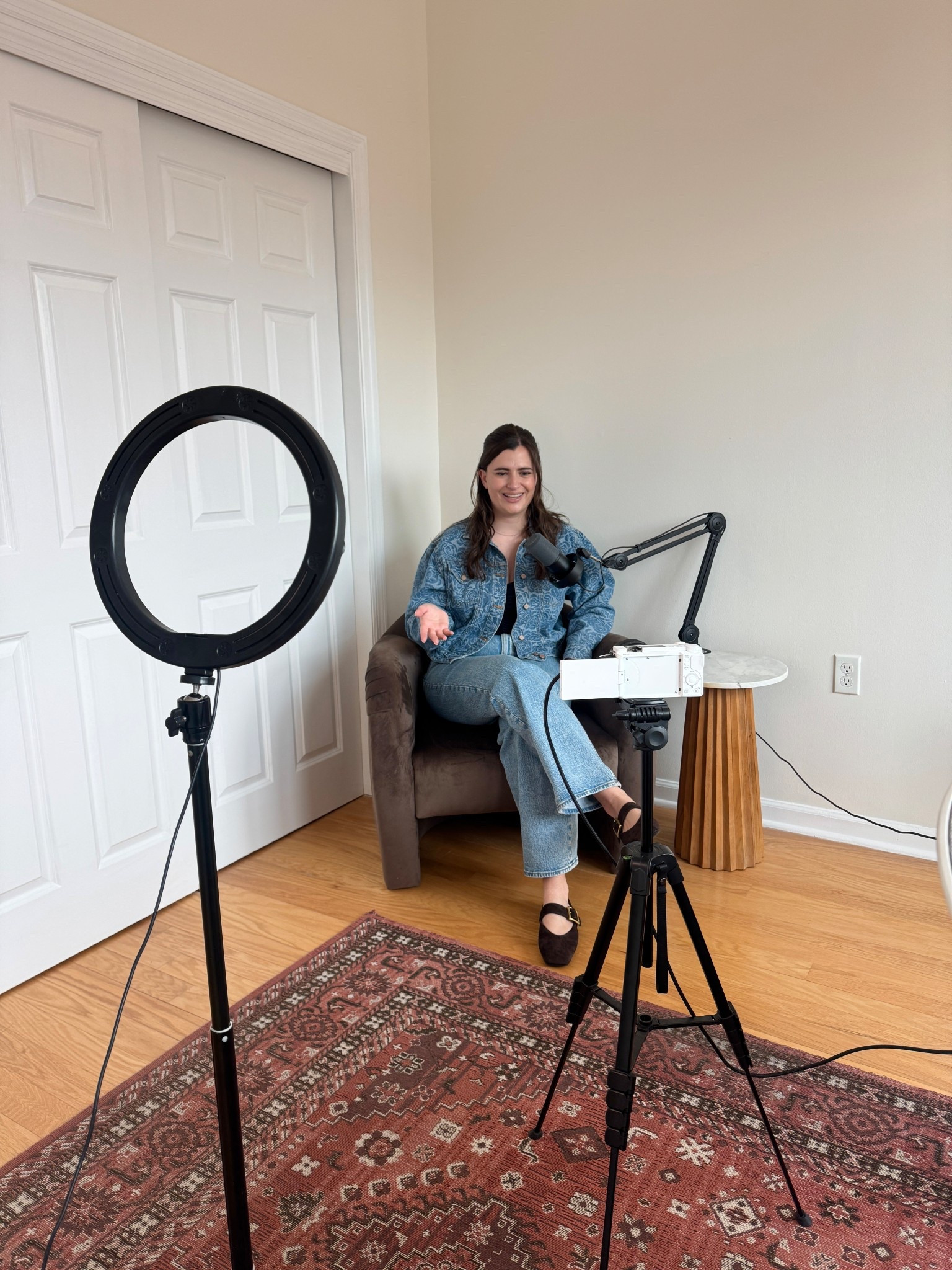 Here’s my podcast filming setup! I use my Sony camera to stream and I have my microphone plugged into my laptop. I love this cozy brown lounge chair  

#LTKHome