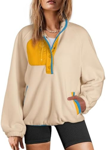 Dokotoo Sweatshirt for Women Oversized Fuzzy Fleece Jacket Color Block Button Long Sleeve Pullove... | Amazon (US)