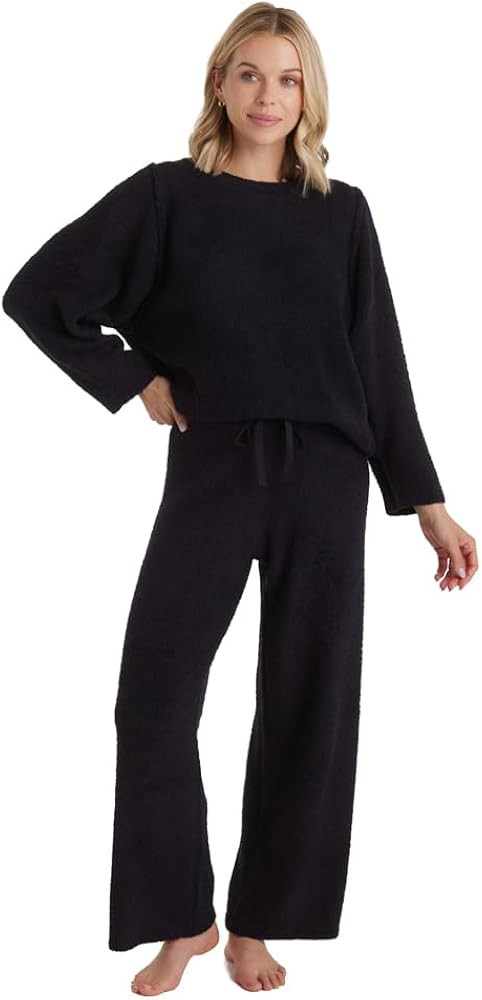 Softies Solid Marshmallow Reverse Seam Crew Neck Lounge Set with Bracelet Sleeve | Amazon (US)