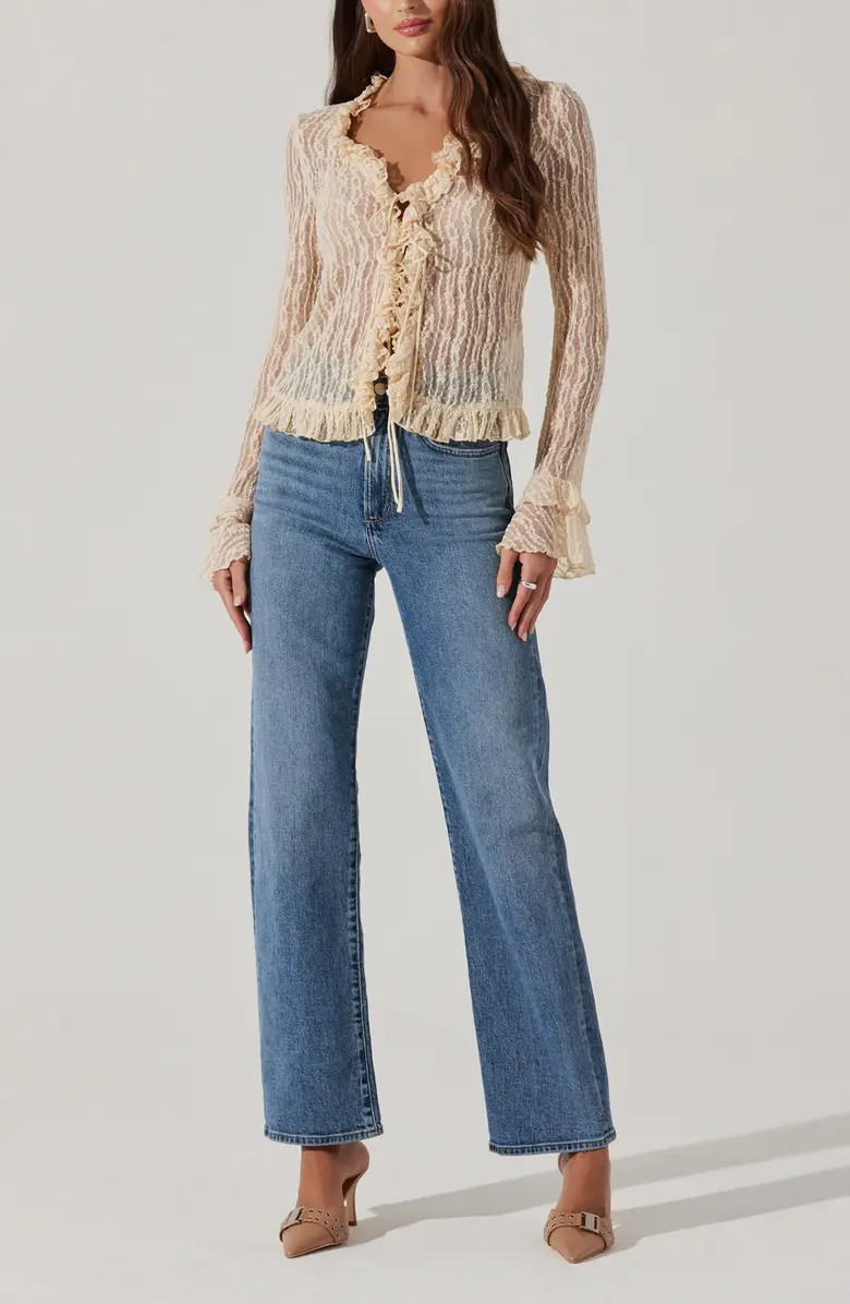 ASTR the Label Bell Hem Long Sleeve Sheer Lace Top | Nordstromrack | Nordstrom Rack