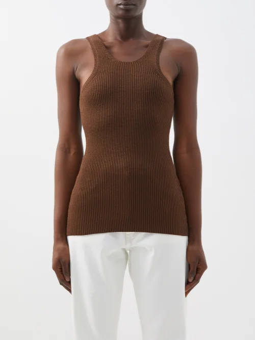 Toteme - Longline Ribbed Jersey Tank Top - Womens - Brown | Matches (US)