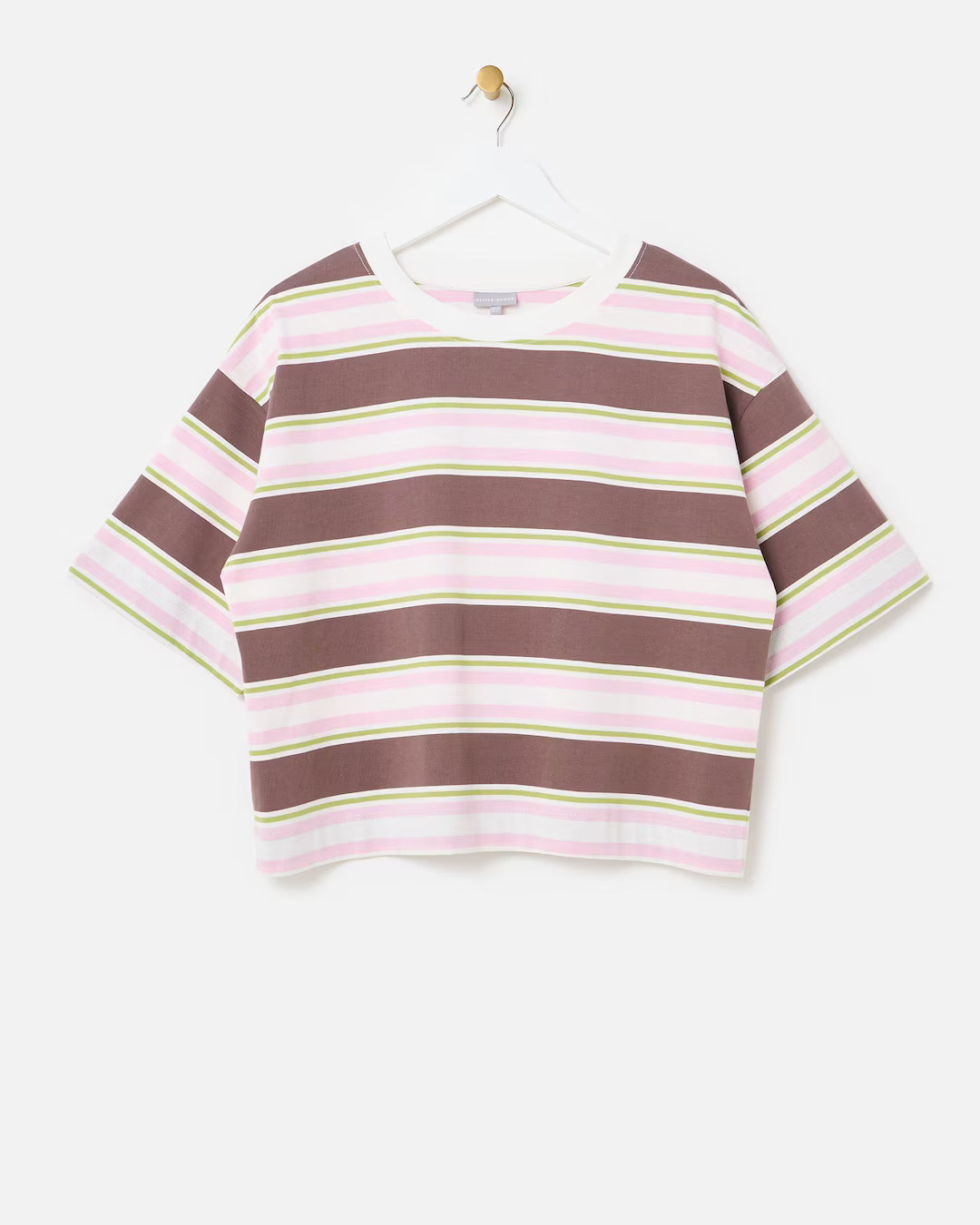 Chocolate Brown & Pink Striped Cotton T-Shirt | Oliver Bonas | Oliver Bonas (Global)