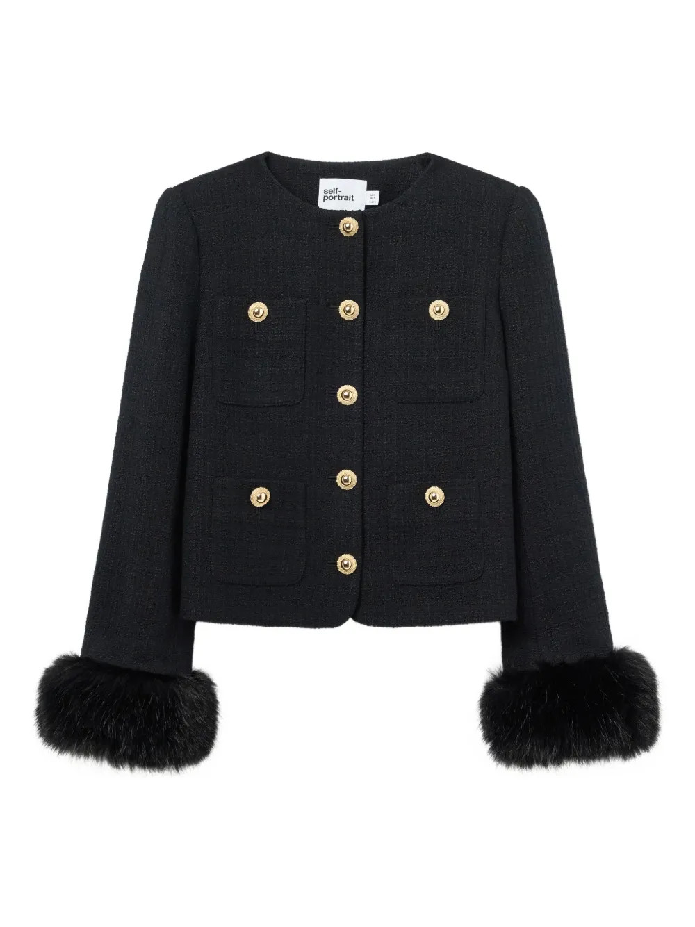 Self-Portrait Faux fur-cuff Buttoned Jacket | Black | FARFETCH | Farfetch Global