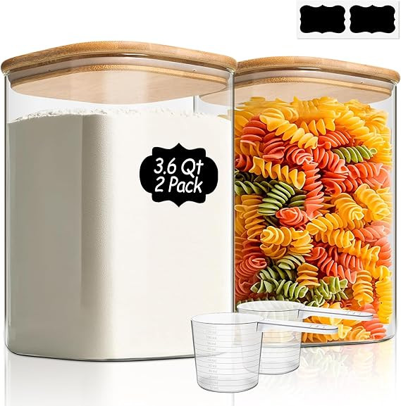 ComSaf 3.6 Qt Glass Food Storage Containers Set of 2, Large Storage Containers with Lids, Square ... | Amazon (US)