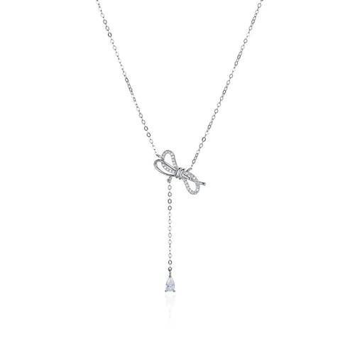 BEARJIA Bow Necklace for Women Gold Silver Bow Necklace Fashion Bow Pendant Necklace Bow Necklace Jewelry for Women (cc) | Amazon (US)