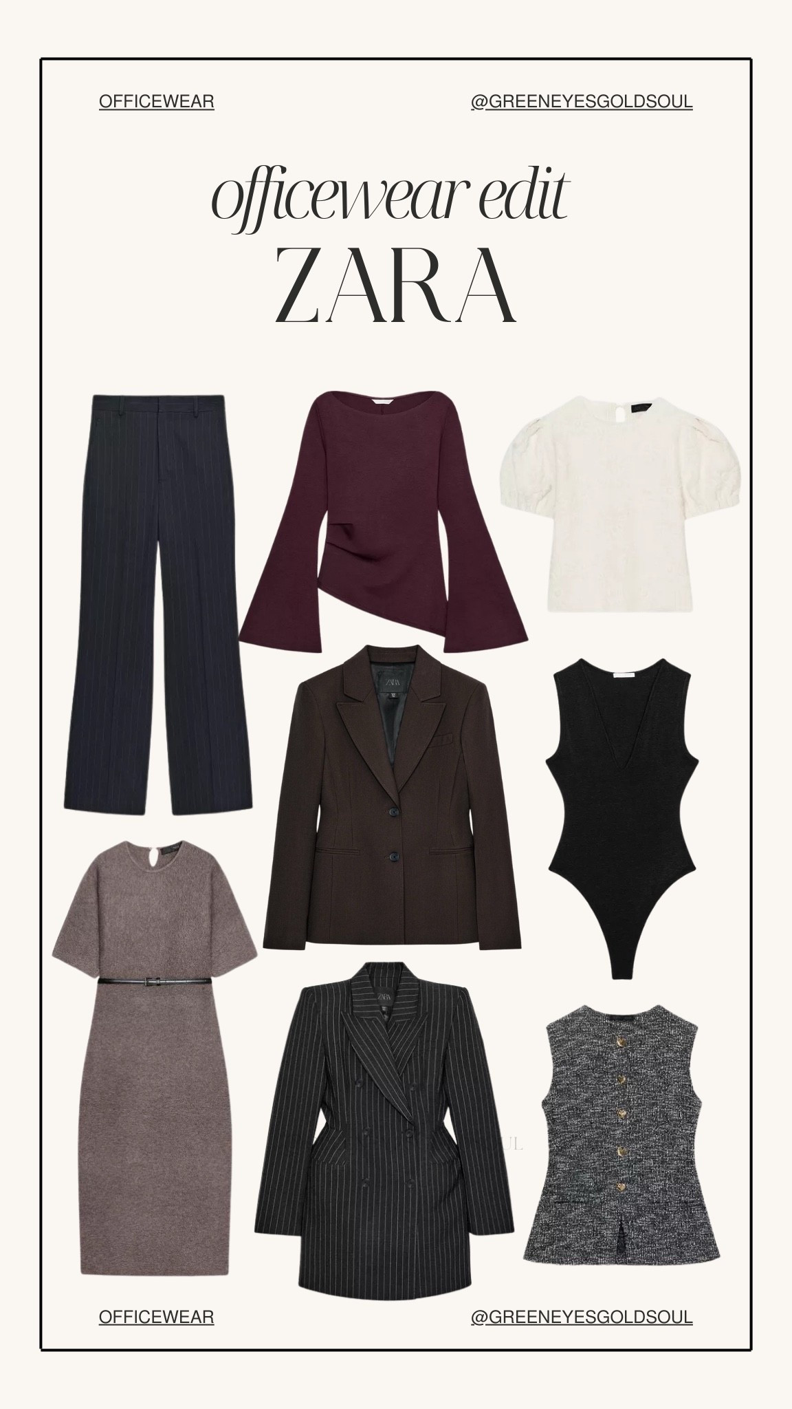 Zara office wear I’m loving! 🤎

Bodysuit, blouse, tank, blazer, coat, trousers, pants, work wear, office wear, vest, midi dress

#LTKWorkwear
