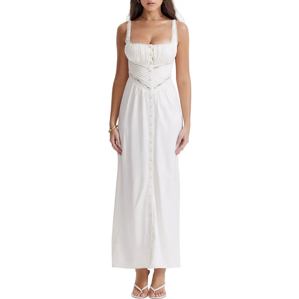 HOUSE OF CB Illiana Silk Blend Maxi Dress in Ivory at Nordstrom, Size X-Small | Nordstrom