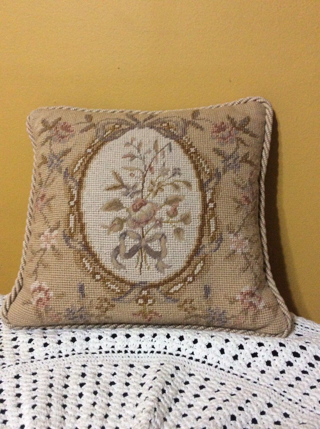 French Country Floral Wool Needlepoint  Foliage Pillow | Etsy (US)