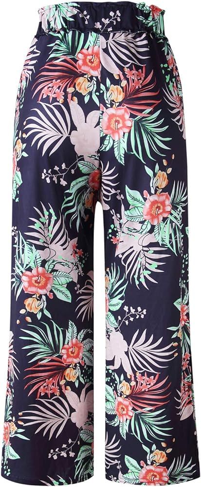 Locachy Women's Comfy Casual Floral Print Belted High Waist Wide Leg Beach Lounge Pants with Pockets | Amazon (US)