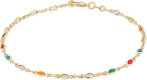 Barzel 18K Gold Plated Gold and Multi Color Crystal Baguette Anklet | Amazon (US)