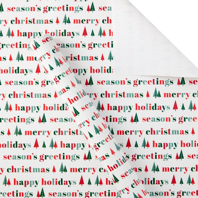 Holiday Time Multi-Color Holiday Text Premium Christmas Wrapping Paper, 30 in, 160 Sq Ft, | Walmart (US)