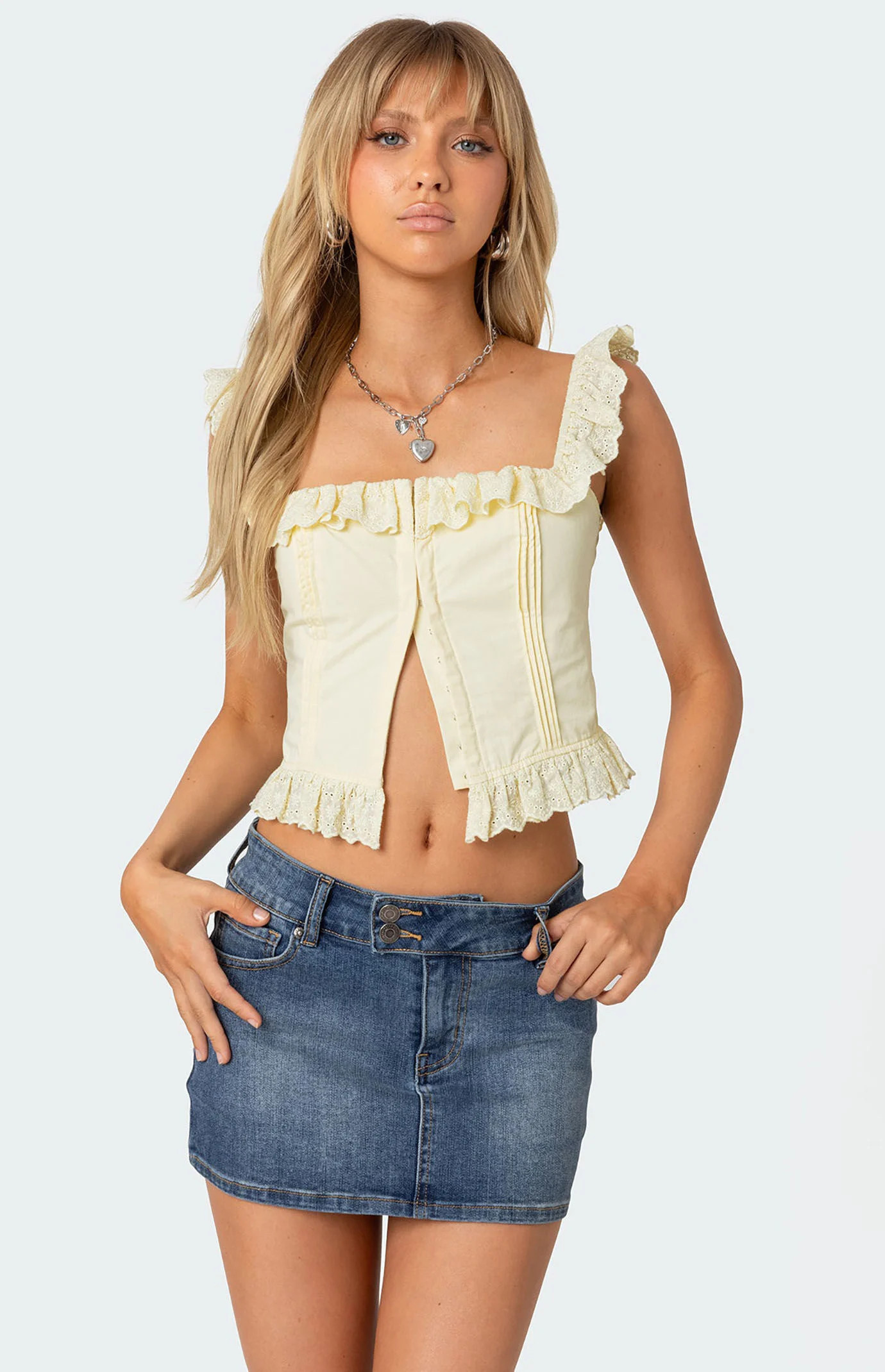 Edikted Women's Square Neck Ruffled Corset in Yellow - Size XS | PacSun