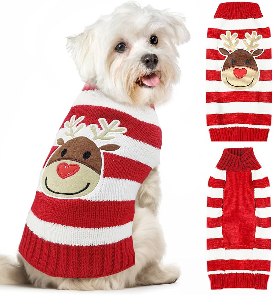 XGDMEIL Dog Christmas Sweater Cute Striped Reindeer Pet Outfit Clothes for Xs Small Medium Large ... | Amazon (US)
