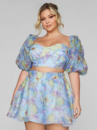 Juliet Puff Sleeve Seashell Print Top - Fashion To Figure | Fashion To Figure