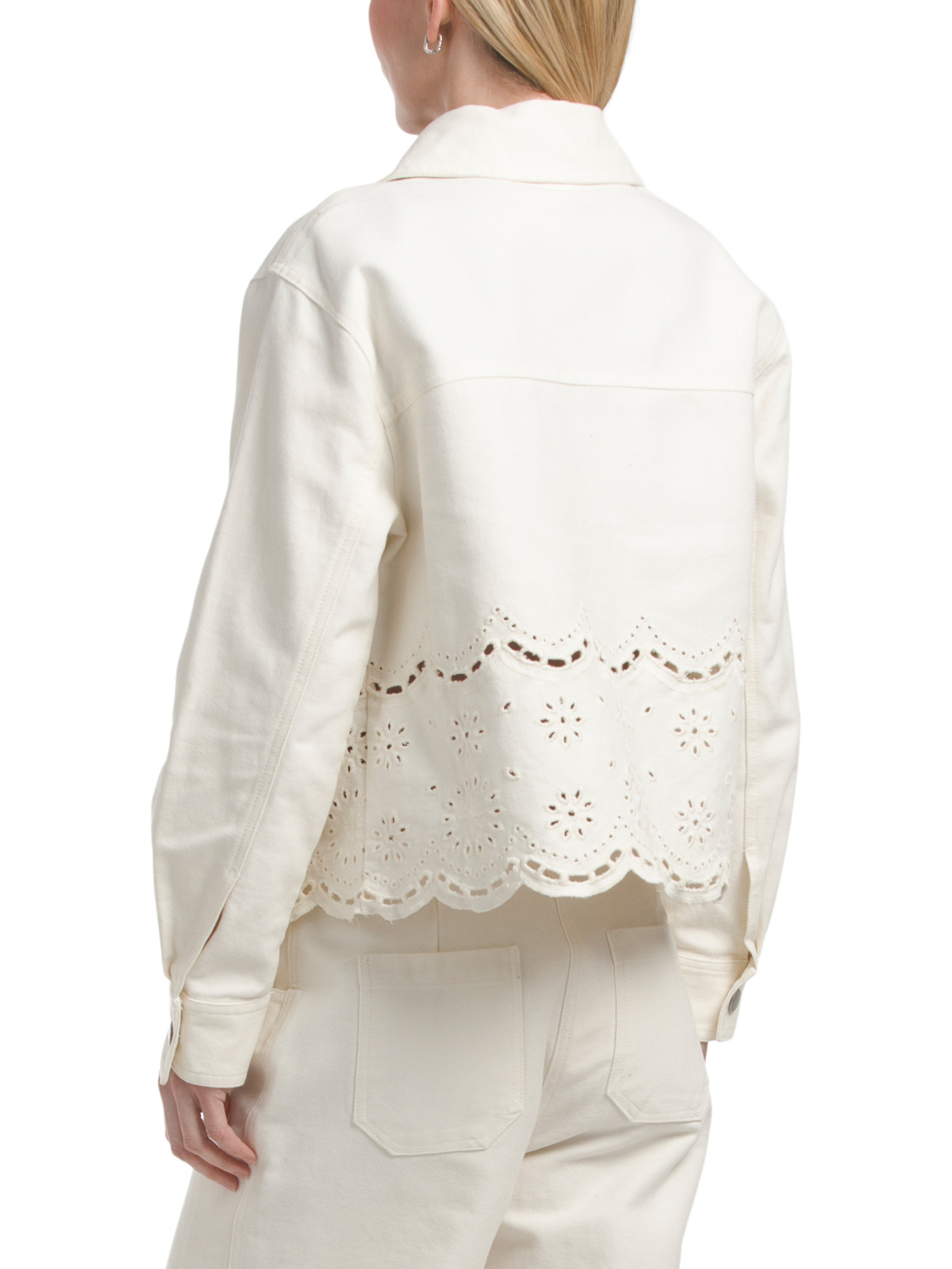 Collared Button Down Embroidered Jacket With Patch Pockets | TJ Maxx