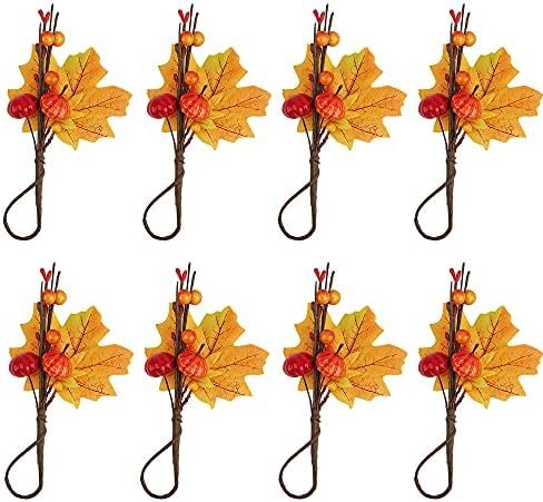 Augisteen Set of 8 Fall Napkin Rings Pumpkin Berry Napkin Holder Farmhouse Maple Leaf Harvest Nap... | Amazon (US)