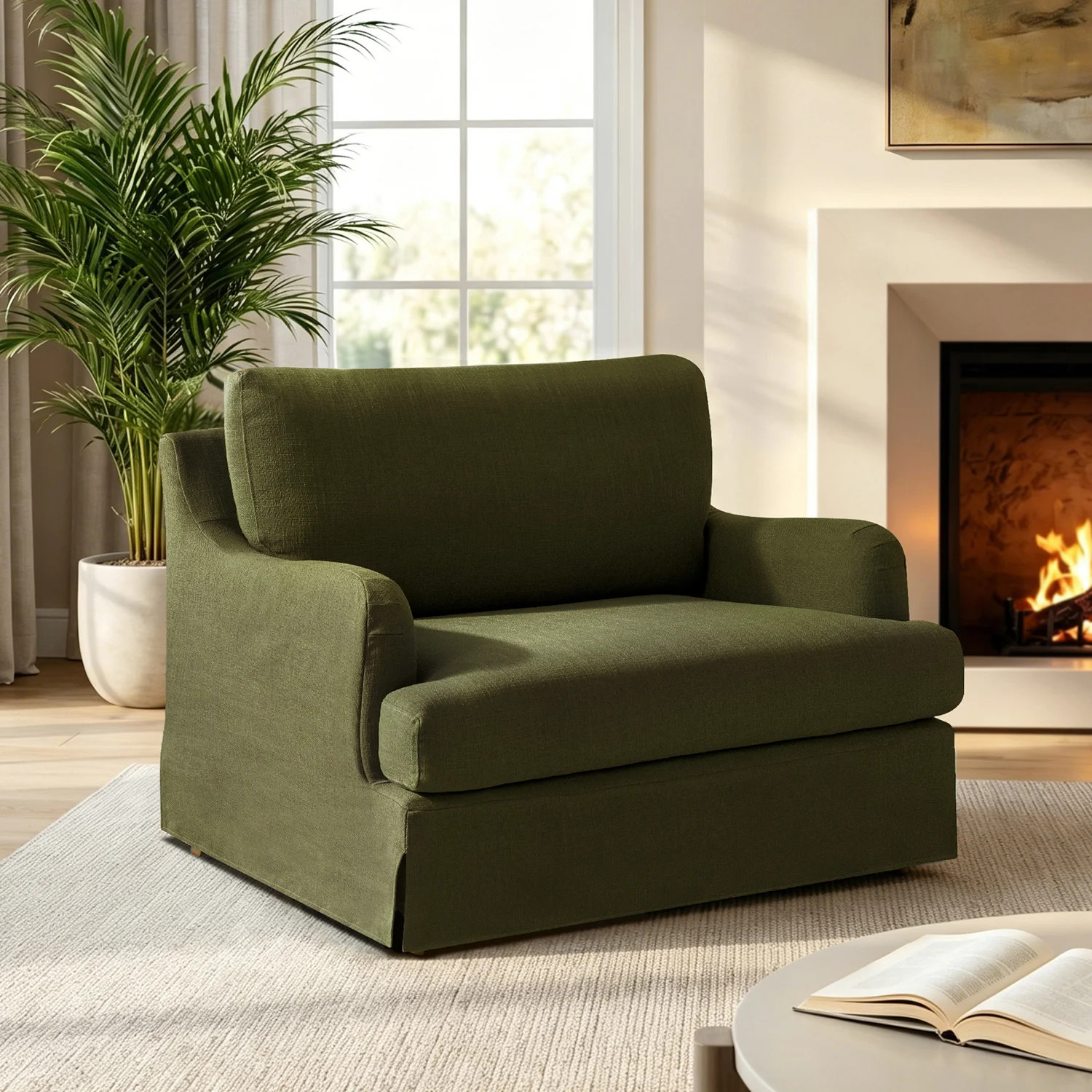 Terren 45.5'' W Farmhouse Oversized Slipcovered Parsons Chair with Unique Arms | Wayfair North America