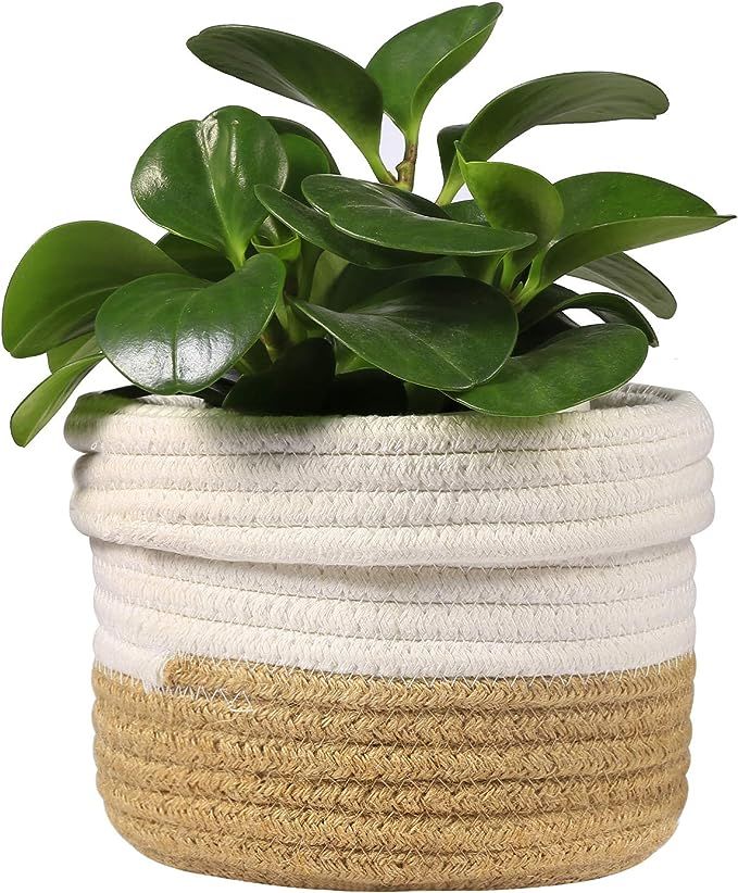 LEEPES Cotton Rope Plant Basket Modern Woven Basket for 6" Flower Pot Floor Indoor Planters,Stora... | Amazon (US)