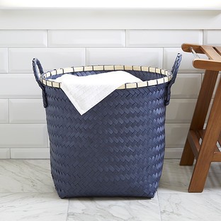 Click for more info about Slate Blue Strapping Basket with Bamboo Trim