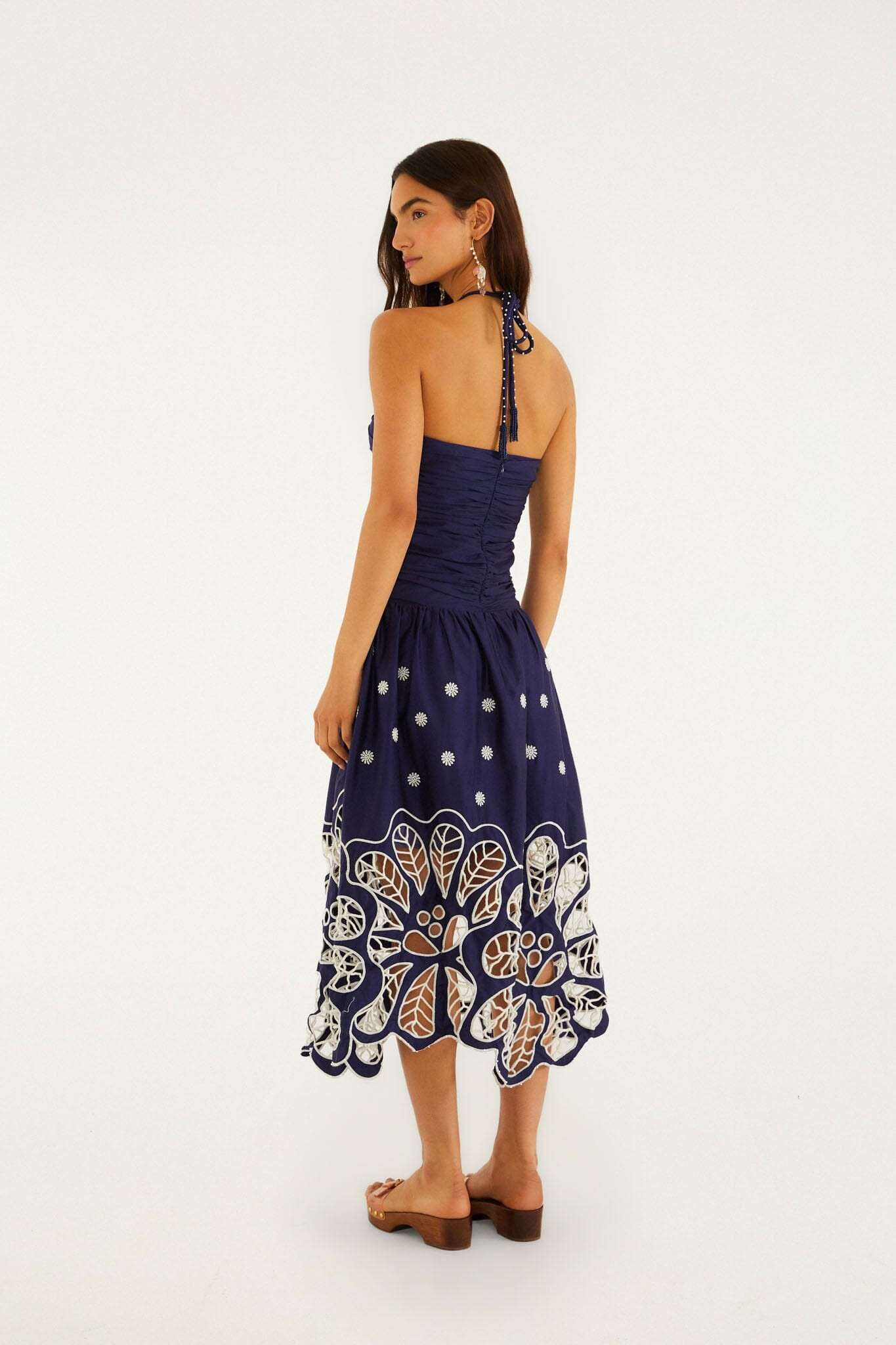 Navy Blue Embroidered Richelieu Midi Dress | FARM Rio | FarmRio (US)