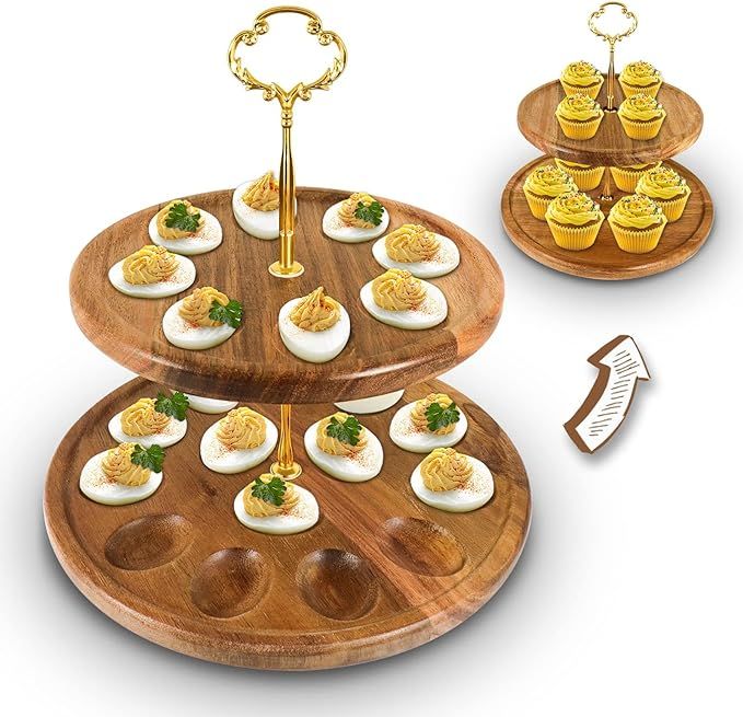Double Wooden Deviled Egg Platter, 22 Holes Deviled Egg Plate, Reversible Deviled Egg Tray, Front... | Amazon (US)