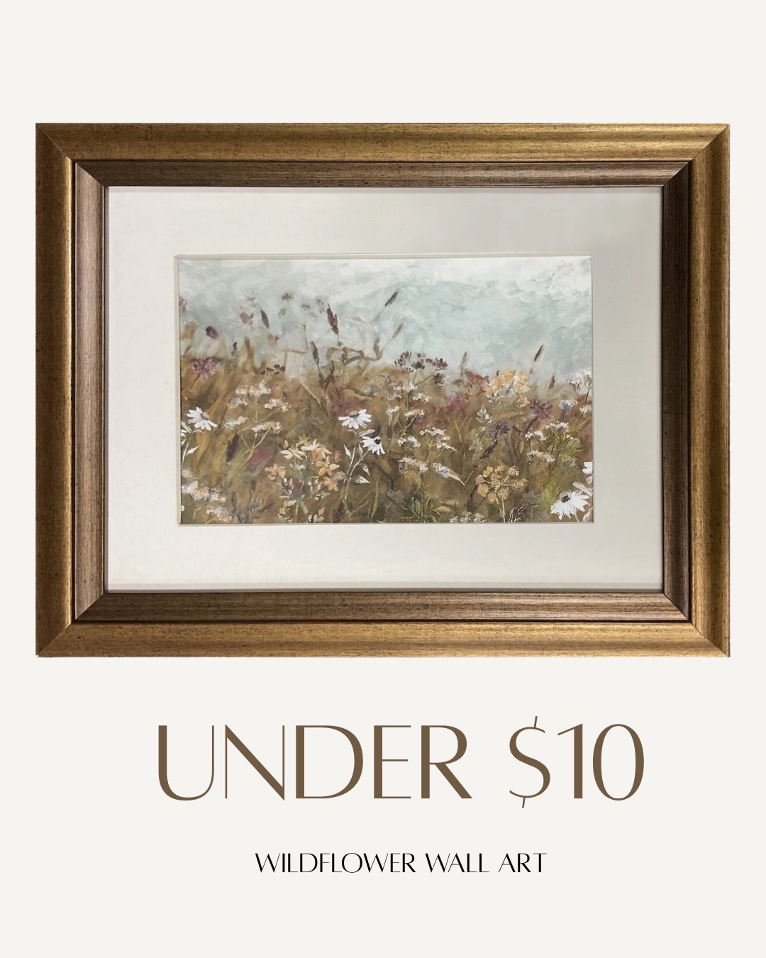 Wildflower wall art, gold frame bronze wall decor, neutral decor, Walmart home finds, under $10, shelf decor picture, photo , entryway decor, spring home decor, spring and summer home reset , seasonal home finds, seasonal home decor 