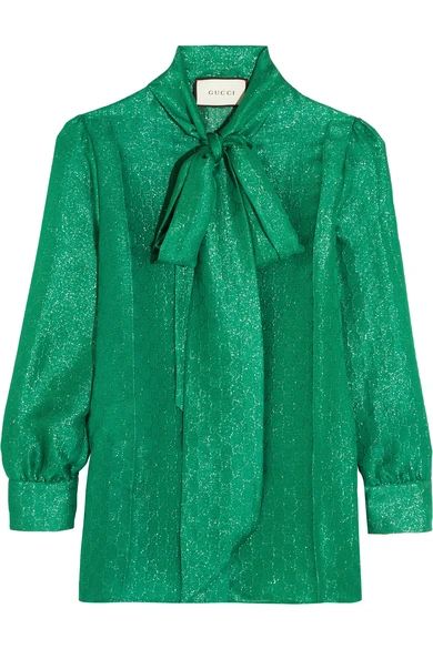 Pussy-bow metallic silk-blend jacquard blouse | NET-A-PORTER (UK & EU)