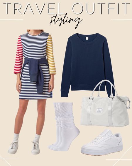 Travel outfit styling ✈️ 

Amazon, amazing travel bag, white tennis shoes, crew socks, striped dress 

#LTKtravel #LTKSeasonal