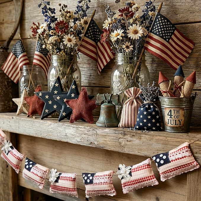 Amazon.com: Mindsoft 8.2ft Vintage Patriotic Flag Garland, 250th Anniversary 4th of July Decorati... | Amazon (US)